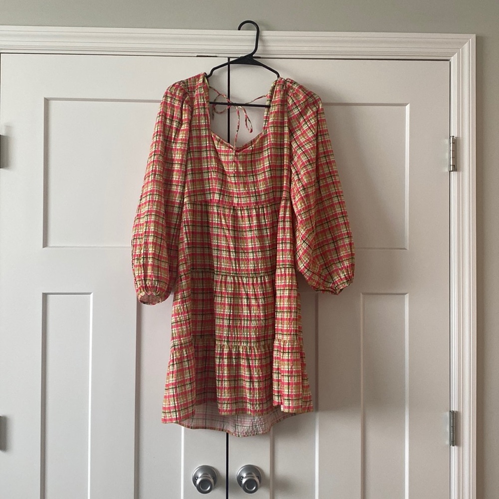 Plaid Topshop Balloon Sleeve Dress - 8